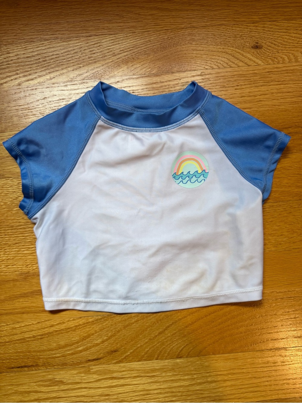 Cat & Jack Cropped Blue and White Rash Guard Swim Top XS